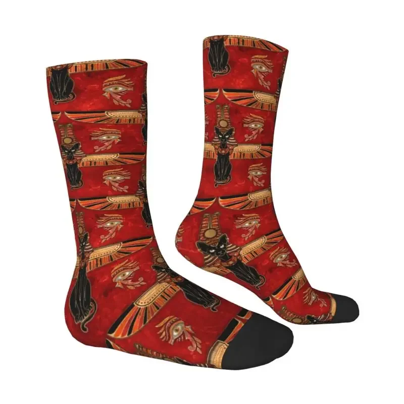 Fun Men Women Male Egyptian Cats And Eye Of Horus Dress Sock Unisex Egypt Hieroglyphs Hip Hop Happy Non-Slip Crew Socks