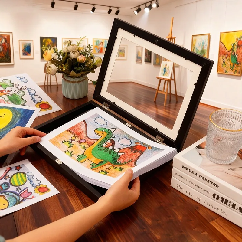 A3 A4 Magnetic Art Photo Frame Flip Photo Frame Elastic Straps Front Display Picture Frame Changeable Photo Storage Frame