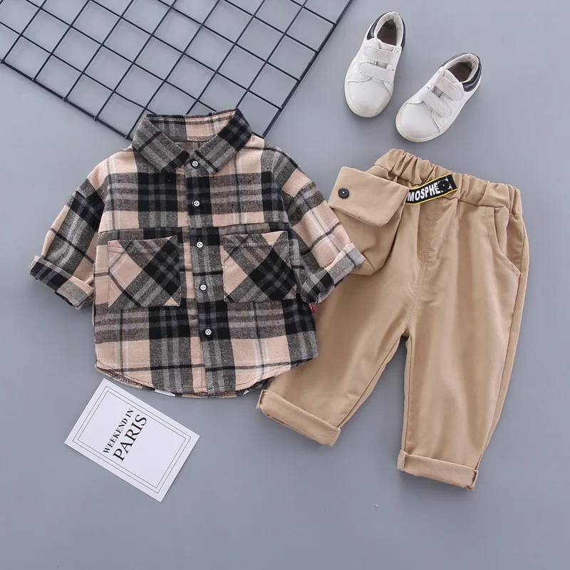 

Boy plaid long-sleeved spring baby casual fashion two-piece fashion kids clothes