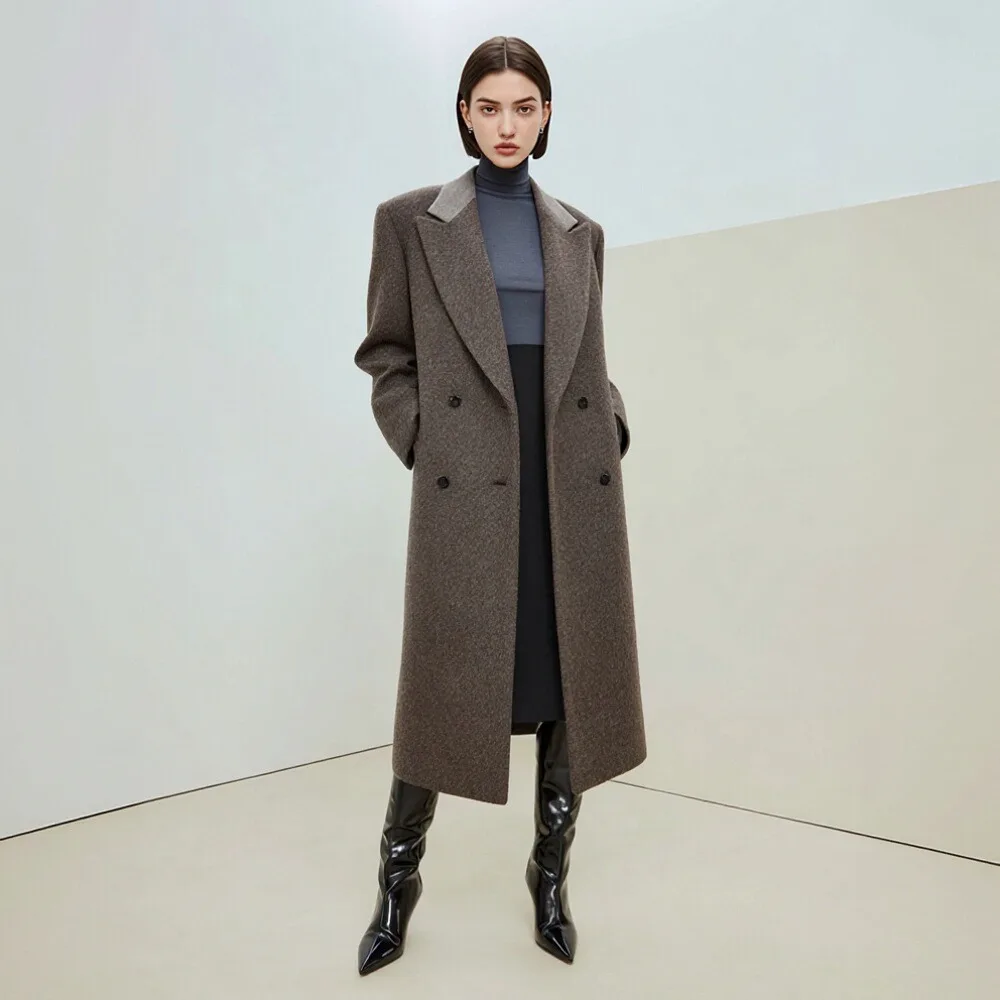 

Casual Woolen Coat for Autumn Winter Season Fashionable Women's Outerwear Comfortable Fit Style No Additional Decoration