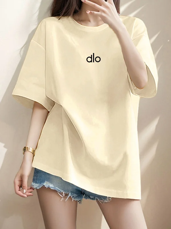 Cseta de Aodão Fena de Corte Solto com Estampa de Letras Manga Curta Estilo Casual de Crimento Médio Novo Estilo ...