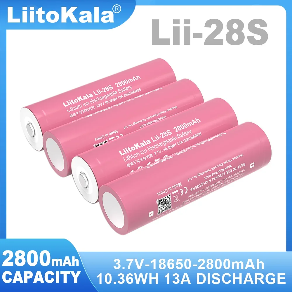 LiitoKala 18650 Lii-28S With Tip 3.7V 2800mAh 13A Power Rechargeable Lithium Battery For  Electric Tools LED Flashlight