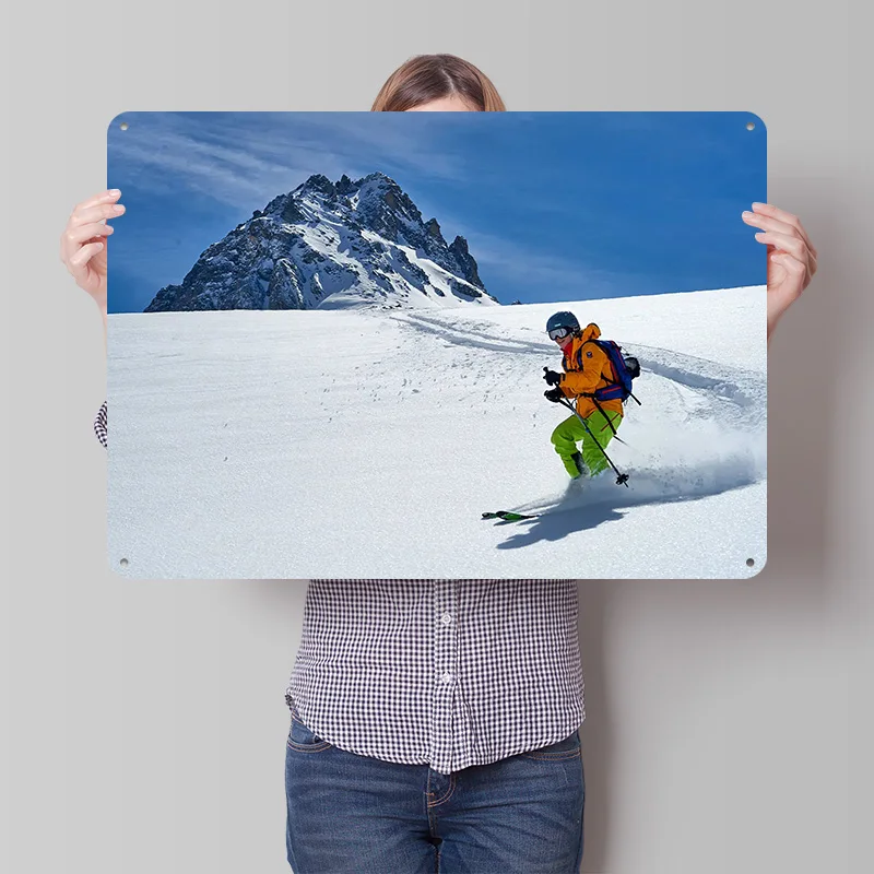 Snow Slope Ski Poster Retro 3D Printed Metal Signs Customized Wall Hanging Gift for Bedroom Decoration Room Home Decor Ornaments