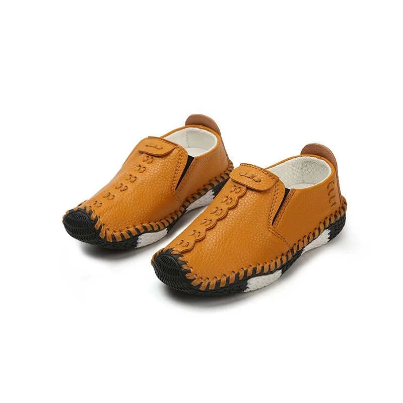 Iawesome-zapatos de cuero de estilo inglés para niños, zapatillas informales de costura a la moda, de cuero PU, suela suave, sin cordones, para otoño