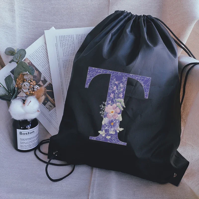 Drawstring pouch Purple Letter Print Teenager Boys Girls Backpack Bookbag Women's Gym sack Childrens School Backpack Custom Bags