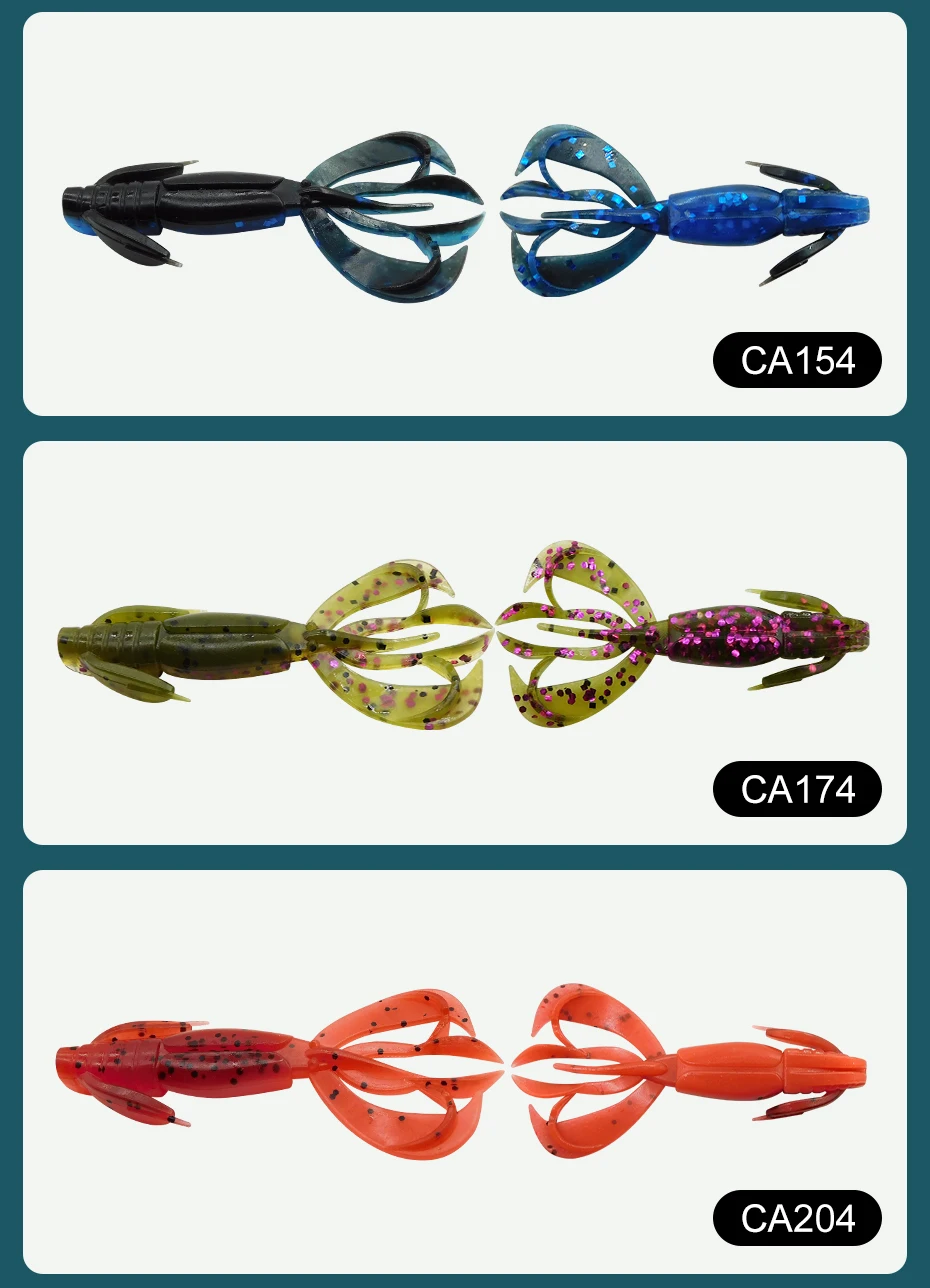 ESFISHING 10 Stück kleine Craw Crazy Flapper 60mm 2g weiche Kunststoff-Angelköder mit Salz- und Duftstoffen, Silikonköder – Detail 8