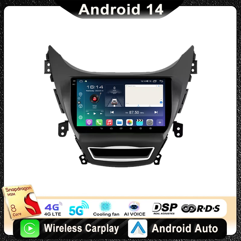 

For Hyundai Elantra 5 JK GD MD UD 2011-2015 Car Radio Multimedia Video Player Navigation Stereo GPS Android 14 wireless Carplay