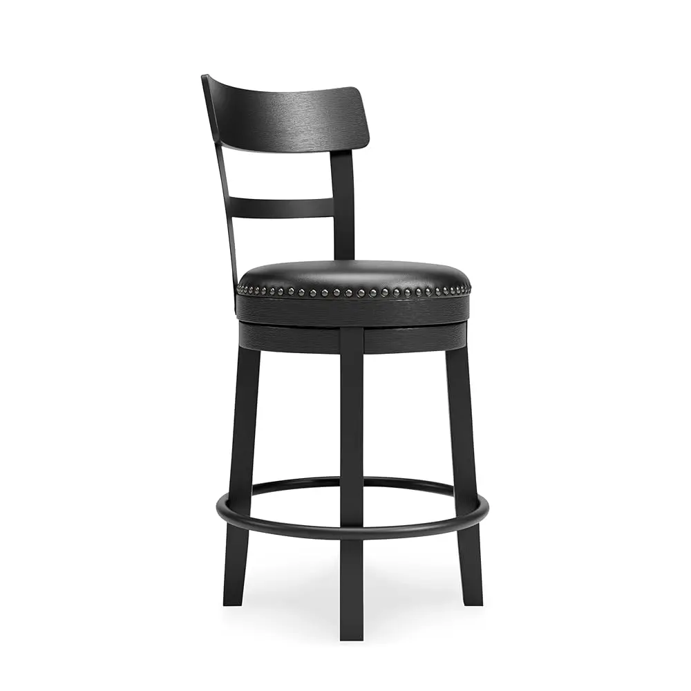 

Valebe 30.38"" Casual Pub Height Upholstered Swivel Barstool, Black