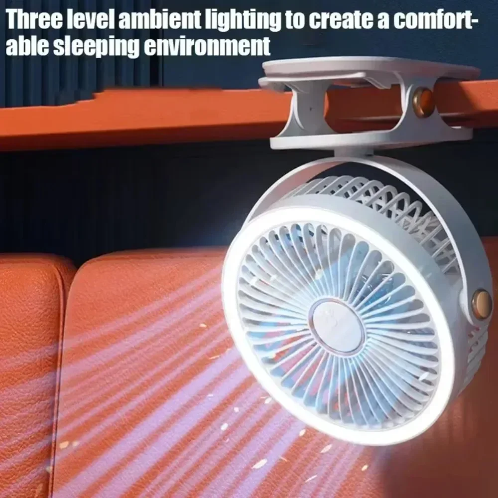 

Desktop Hang Clip Fan Rechargeable Portable Air Circulator Ceiling Electric Fan Camping Fans With LED Light Clip-on Air Cooler