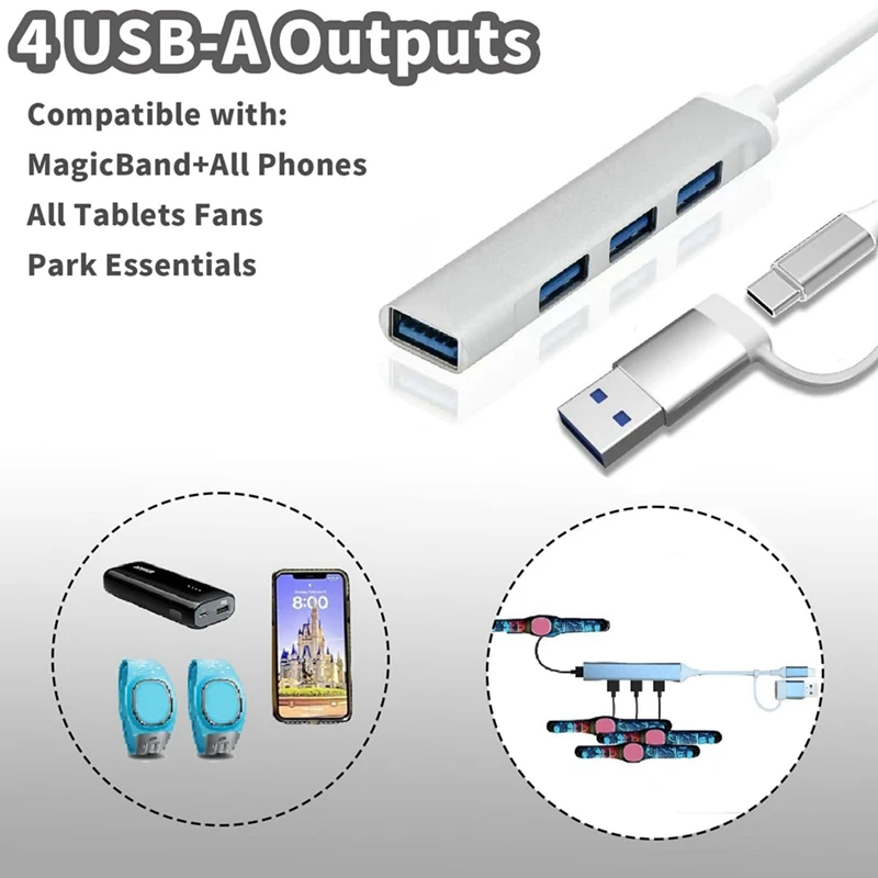 Multi USB C Hub con puerto USB A adaptador de cargador multifuncional para teléfono Smartwatch para viaje