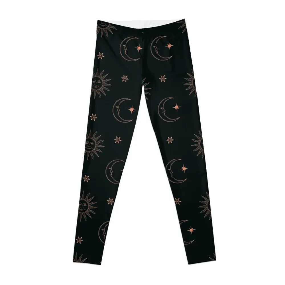 

Sun and moon, black background Leggings sport set Pants sport Fitness woman Womens Leggings