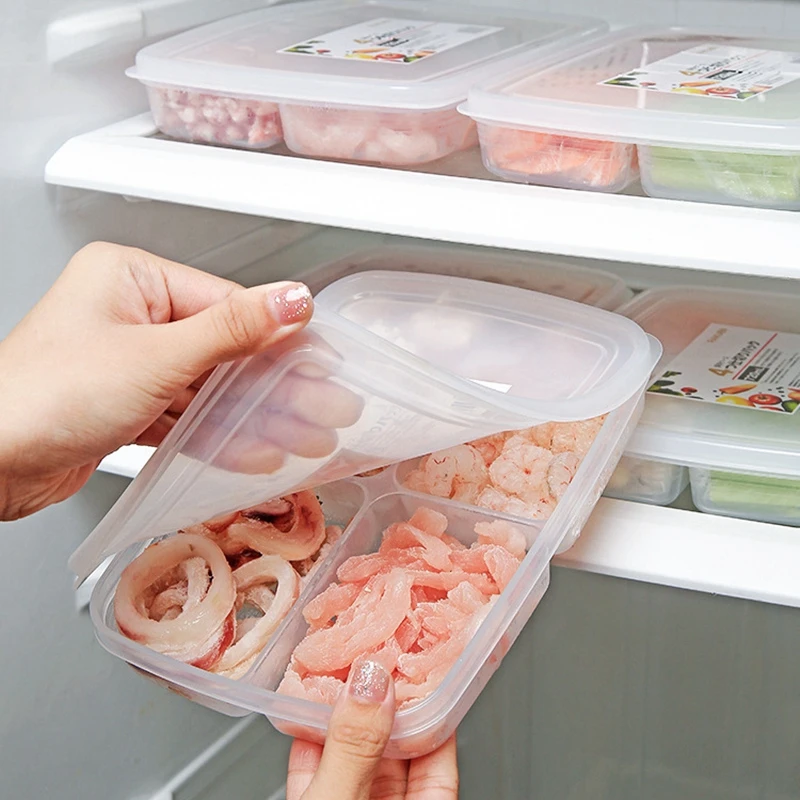 Refrigerator 4 Grids Food Storage Box Container Fruit Vegetable Freezer Organizers Salad Seal Fresh Box Kitchen Accessories