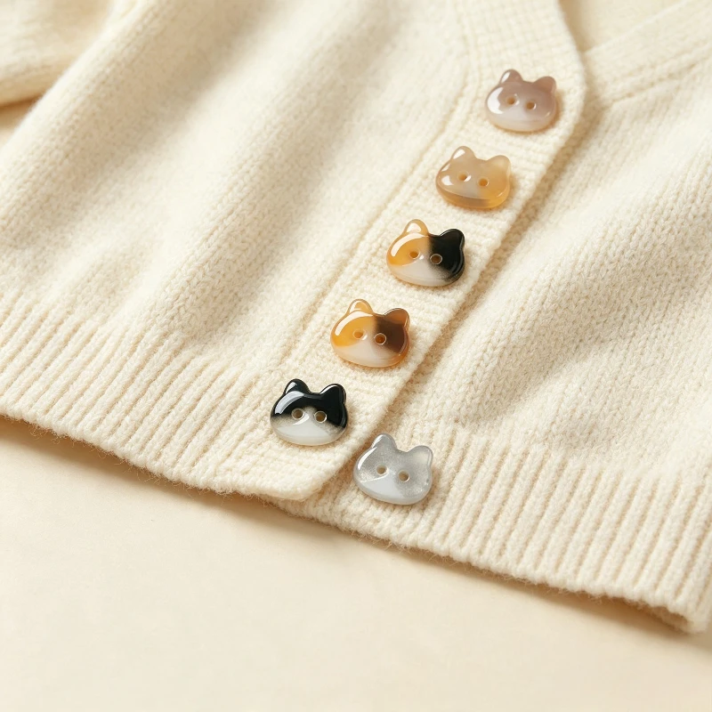 Cute color blocking orange brown leopard print cat head shaped button creative irregular shape handmade sewing accessories