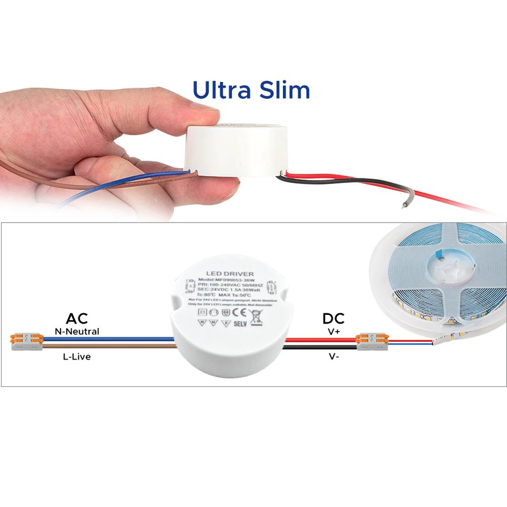 24W 30W 36W Ronde LED Driver Ultra Slim LED Voeding Ronde LED Transformator AC 110V 220V 230V naar DC 12V 24V Voor LED Lamp