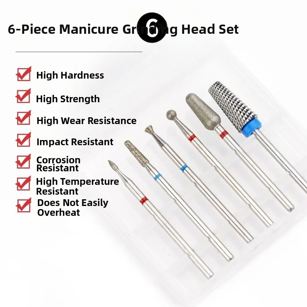 

6Pcs Professional Nail Polishing Head Set Wear-resistant Portable Manicure Grinding Head Dead Skin Removal with Box