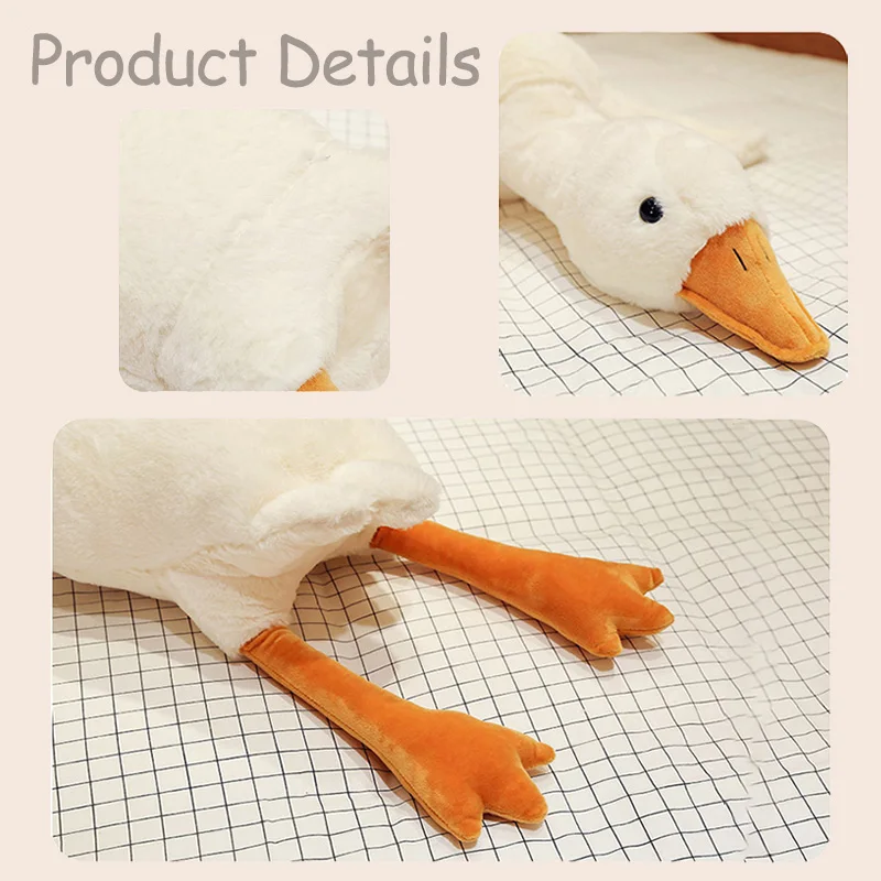 Animal relleno de ganso blanco esponjoso gigante, bonito pato de peluche, alas grandes, ganso de peluche, cisne suave, almohada para abrazar, regalo para chico y adulto ﻿