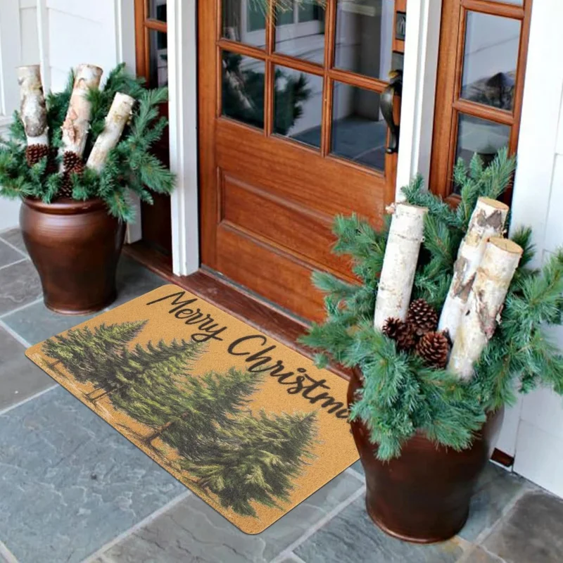 Winter Christmas Tree Welcome By Mat - Outdoor Entrance Anti slip Christmas Pine Tree Festival Decoration