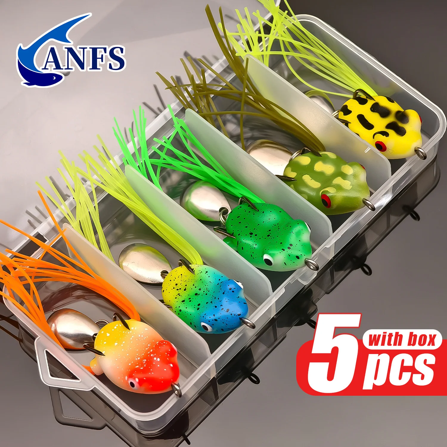 ANFS 5pcs Mini Frog Fishing Lure, Soft Fishing Baits Weedless Artificial Bait with Spoon for Freshwater Fishing