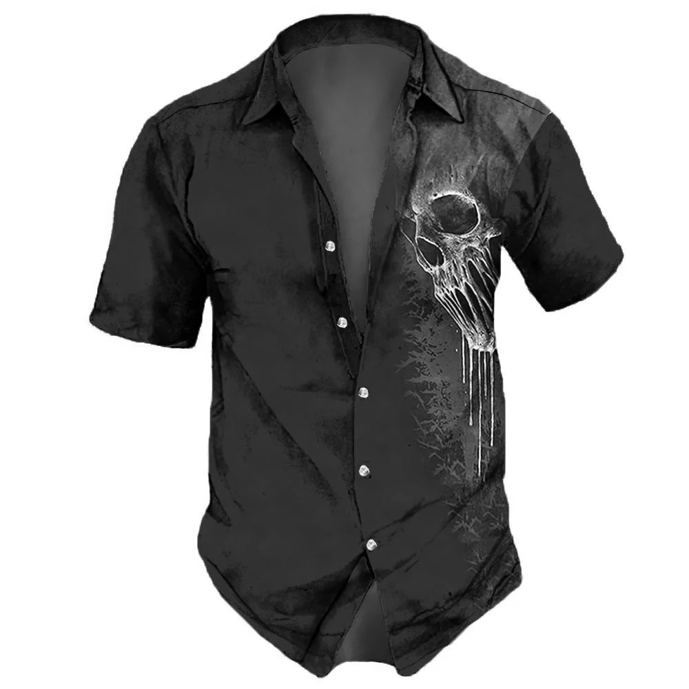 

Ретро 3D Skeleton Slim Fit irt Faionable Urban Japanese Sle ort Sve Повседневная одежда с принтом для мужчин больших размеров