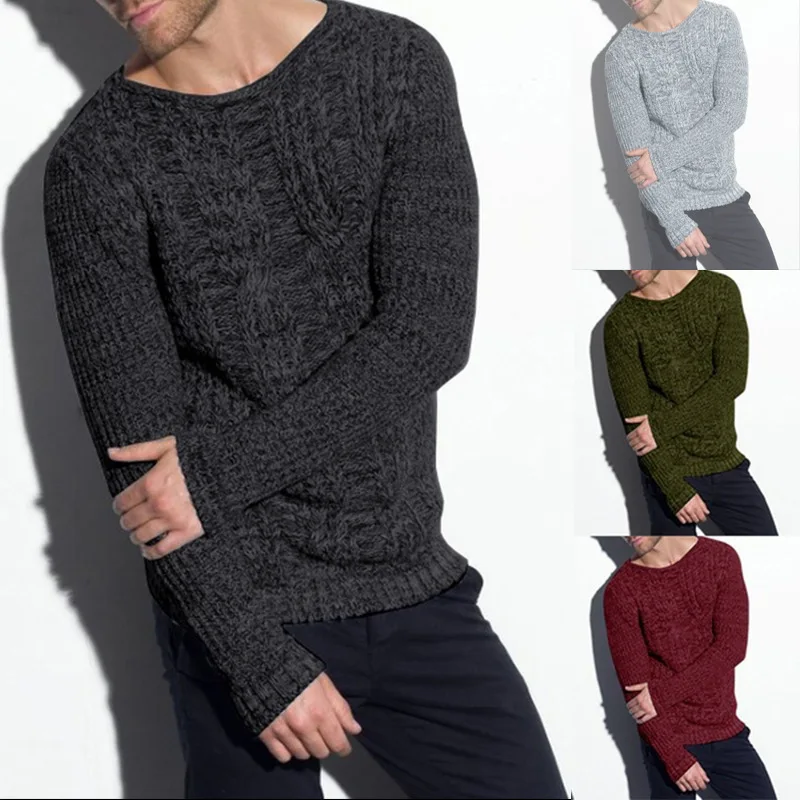 

Autumn And Winter New Sweater Men's Solid Color Crew Neck Long-sleeved Knitted Sweater