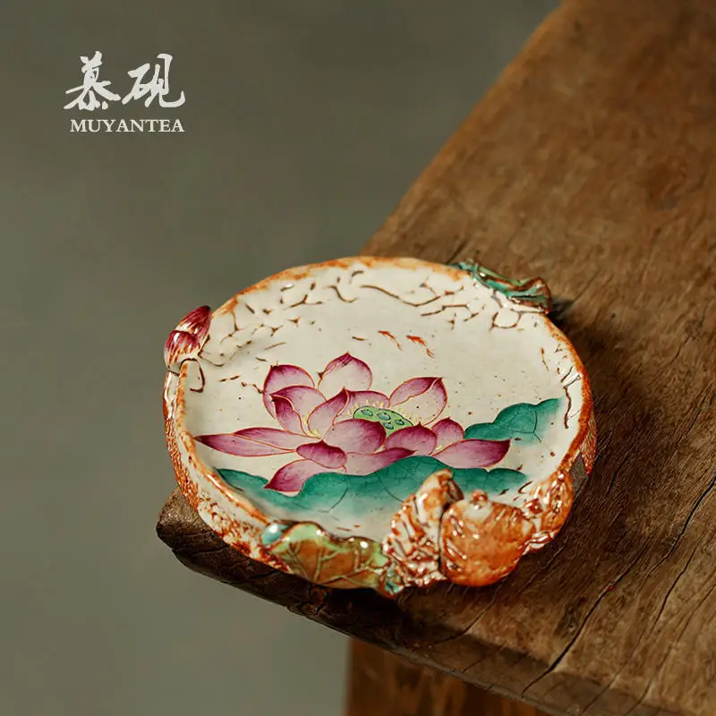 

Поднос для чая Mu Yan Zhi Wild Fire Original Crab Teapot Base, ручной работы, с цветной росписью в виде лотоса, для домашнего использования