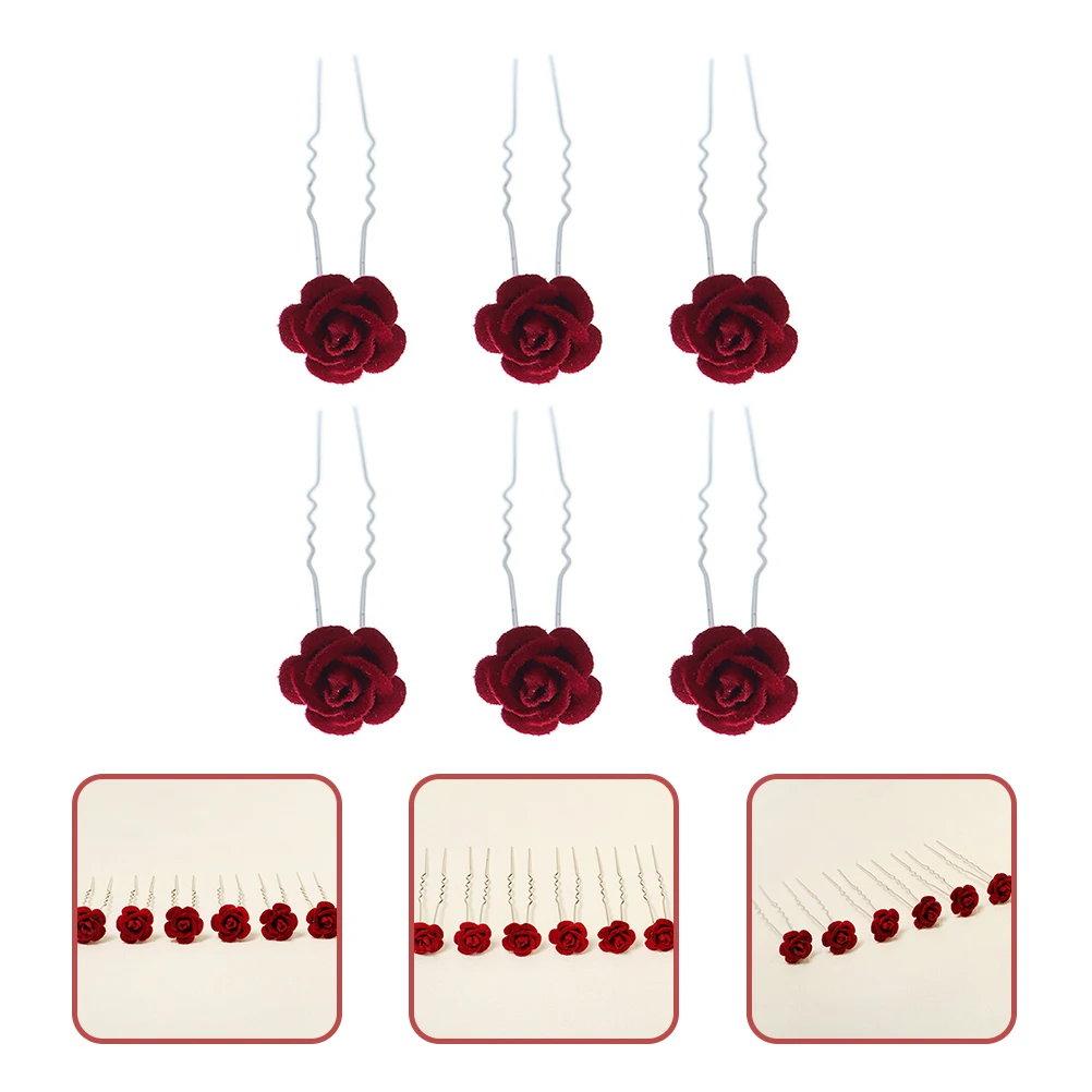 

6 Pcs U Shaped Clasp Hairpin Bridal Accessories Flower Headdress Hair Fork Stick Pin Clip Bun Hair Holder Retro