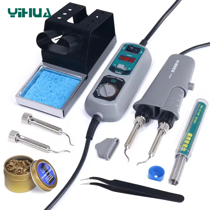 

YIHUA 938D Electrical Soldering Iron Kit Rework Welding Tool Adjustable Temperature Tweezers Soldering Irons Station Heater Tips