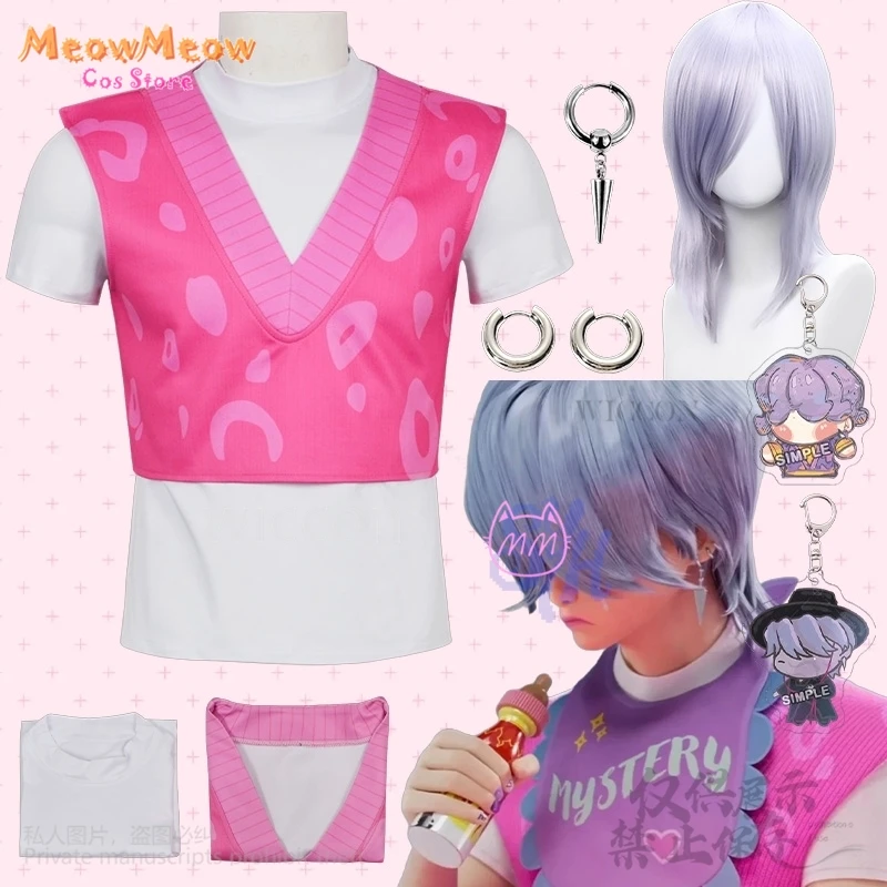 

Mystery Saja Boys Cosplay Movie Kpop Demon Anime Soda Pop Costume Pink Kawaii Idol Deep V Sexy Sleeveless Knitvest Cardigan 코스프레