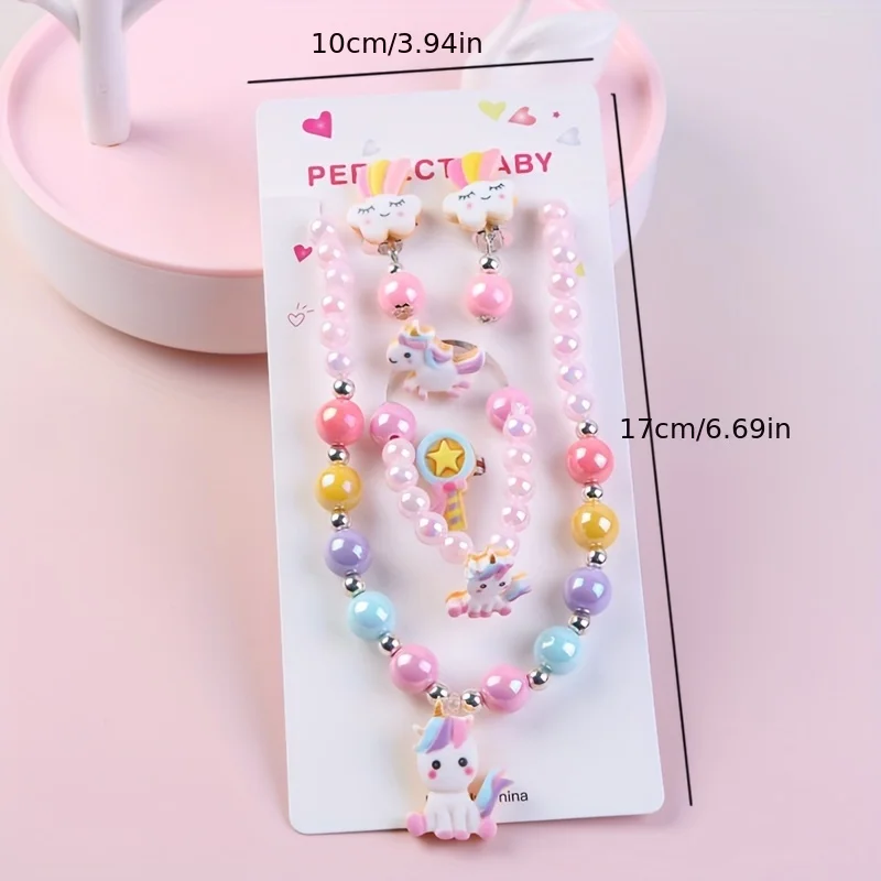 Baby Girl Unicorn Necklace Bracelet Set Dress up Princess Pretend Play Necklace Bracelet Jewelry Gift for Toddlers Kids