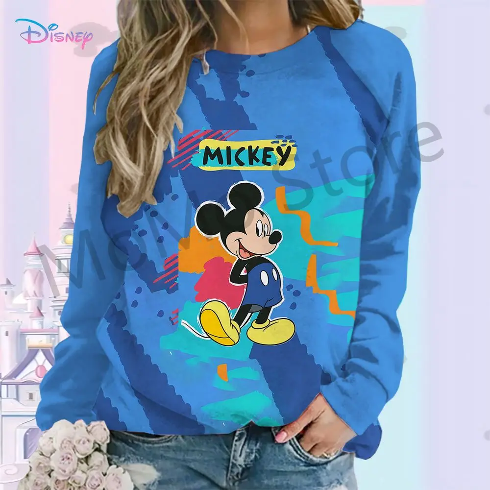 Long Sleeve Sweatshirts Disney Mickey Mouse O Neck Y2k Clothes Pullovers Autumn Women Clothing 3D Print Leisure Winter S-3XL New