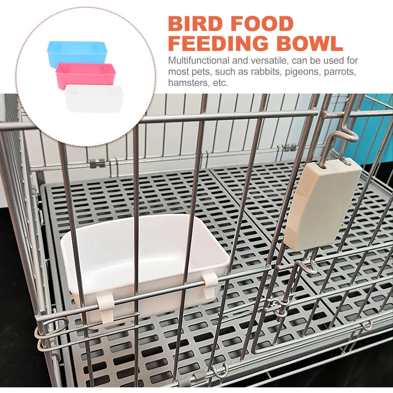 

3 Pcs Bird Food Box Bowls Cage Container Parrot Feeder Portable Water Trough Holder Durable Plastic Pet Supplies Feeding