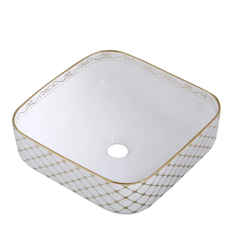 

Gold electroplated European square oval ceramic wash art basin platform basin wash household