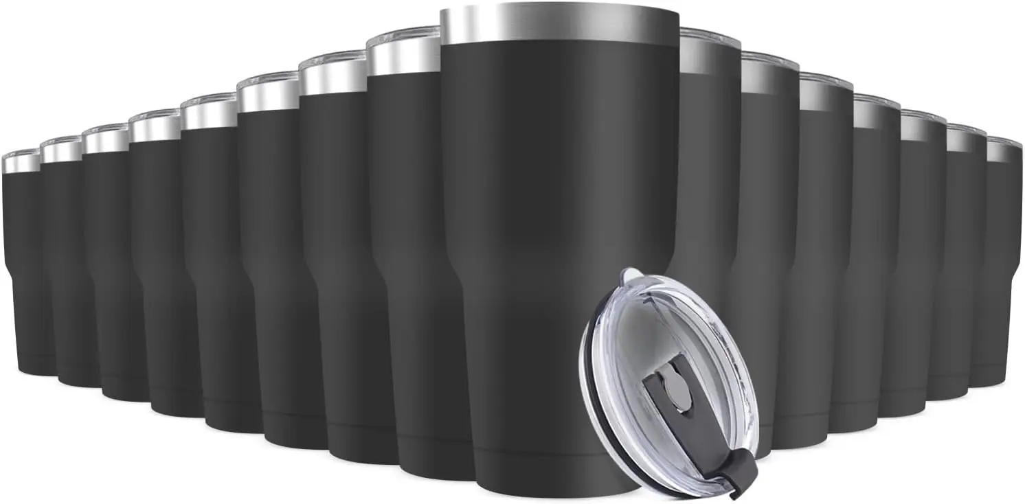 30oz Stainless Steel Travel Mug with Lid, 16 Pack Double Wall Vacuum Insulated Bulk Tumbler, Powder Coated Coffee Cup Suitable f