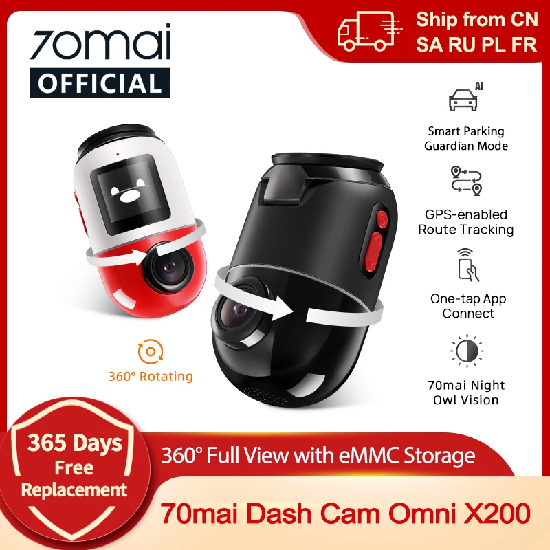 

70mai Dash Cam Omni X200 360° Full View Built-in GPS ADAS 70mai Car DVR X200 Camera 24H Parking Monitor eMMC Storage AI Motion