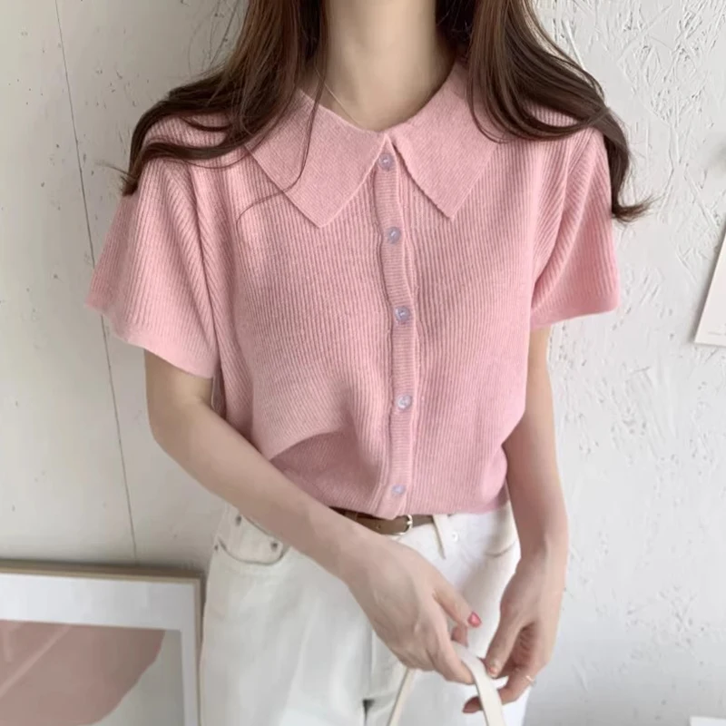 2024년 여름 니트 아이스 실크 슬림핏 어깨 오픈 가디건 여성 패션 출퇴근 스타일 한국 버전