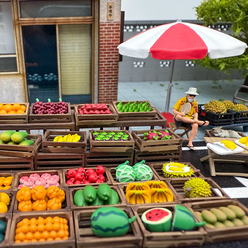 Kicarmod 1:64 conjunto de suporte de frutas impressão 3D material de resina cena em miniatura figura modelo ornamento