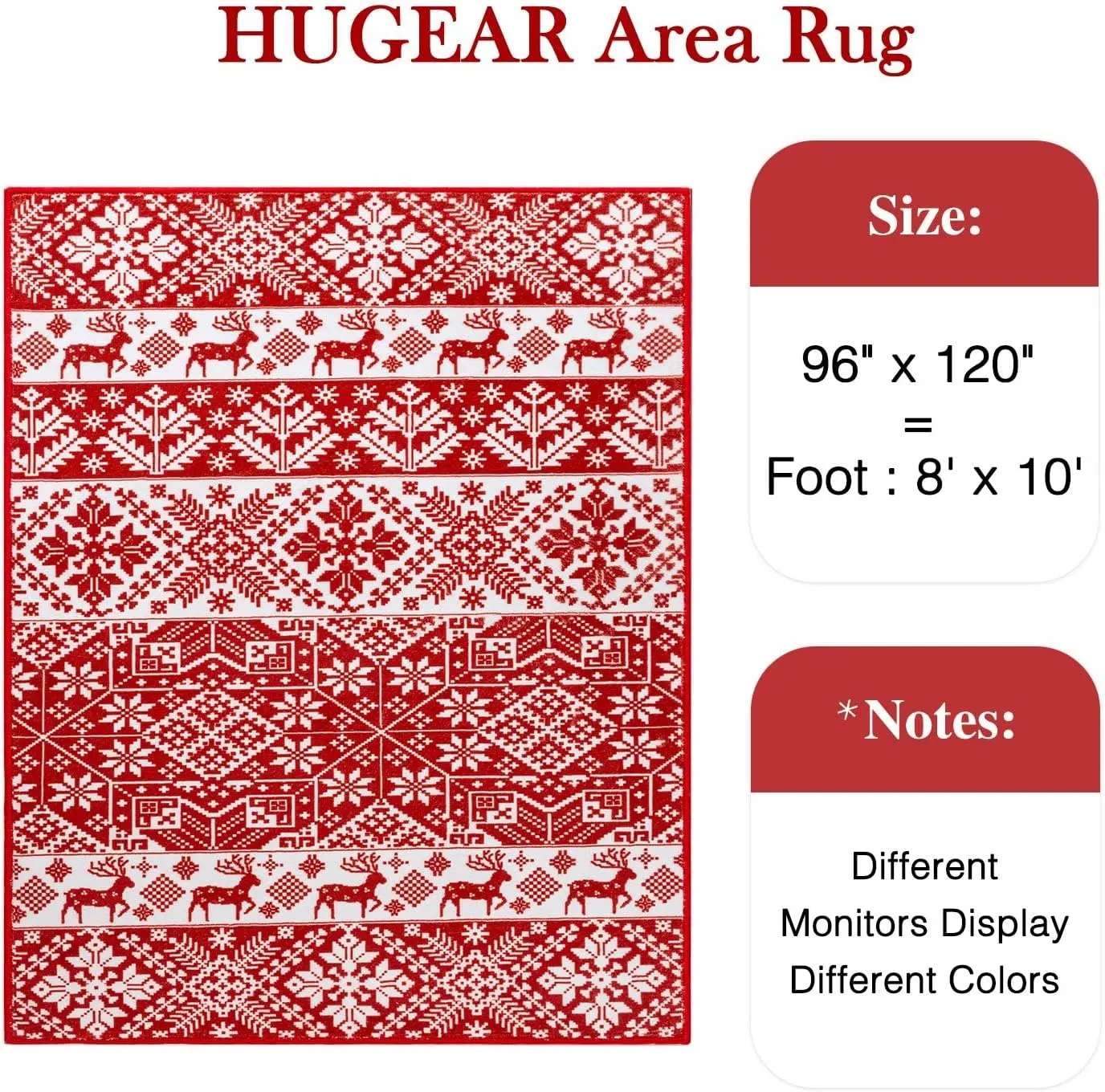 Christmas Vintage Large Area Rug Living Room Rug Machine Washable Rugs Low Pile Carpet Indoor Door Mat Red/White Non-Slip Retro