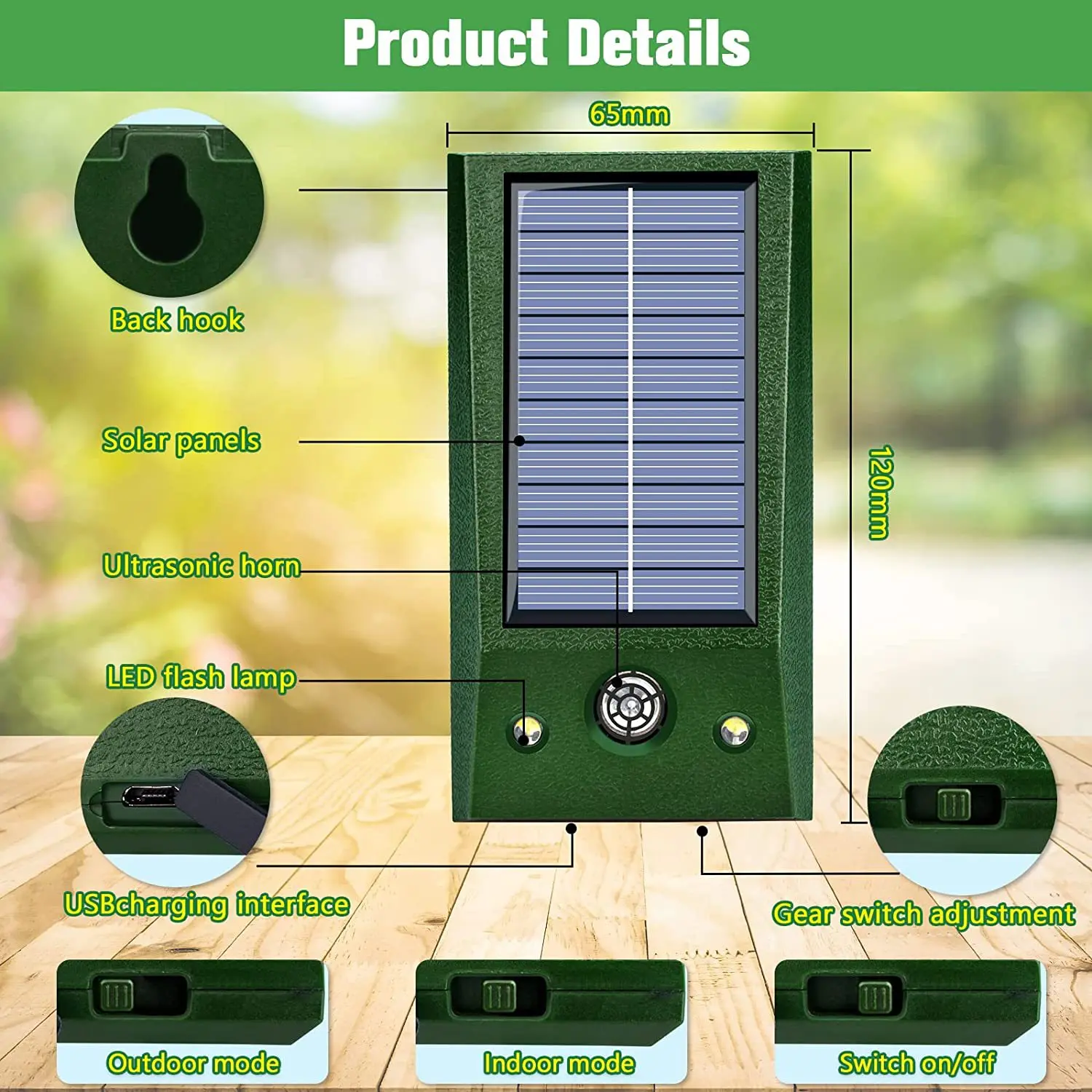 Repelente de aves electrónico ultrasónico con energía Solar, disuasorio de palomas resistente al agua IP66, LED intermitente para control de patio,