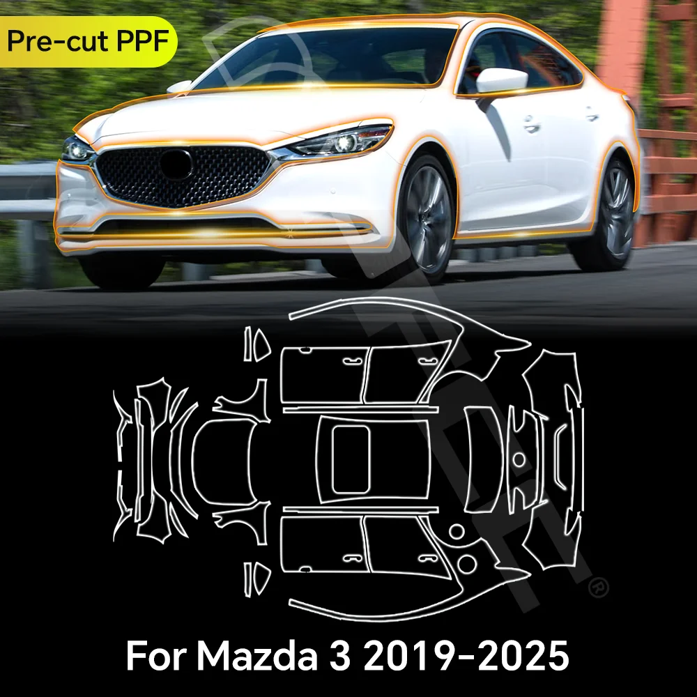 

For Mazda 3 2019-2025 TPU Paint Protection Film Clear Bra Car Body Anti-Scratch Pre-cut PPF Resistant Invisible Repairable Cover