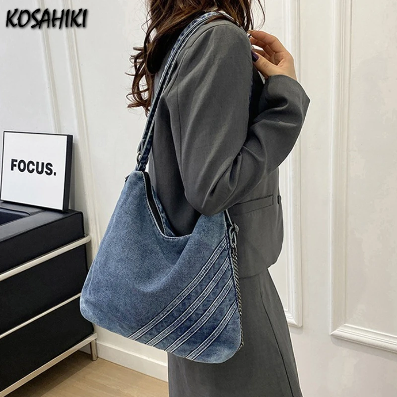 

Women Casual Backpacks High-capacity Denim Vintage Messenger Bags Adjustable Strap Underarm Bag Chic All Match Shoulder Handbags