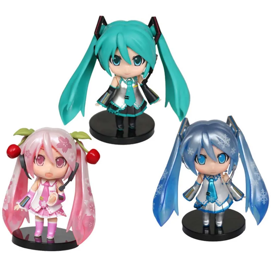 The New Hatsune Miku Figure Mini Character Ornaments Kawai Pink Green Hatsune Home desk Decoration Adult Toy