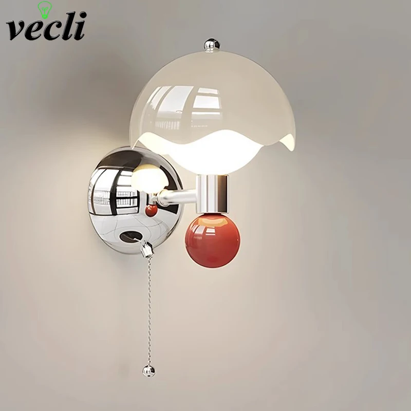 

New Cream Style French Eggshell Wall Sconce with Pull Cord Switch - LED Eye-Friendly Bedroom Bedside Lights & Decor Wall Lamps