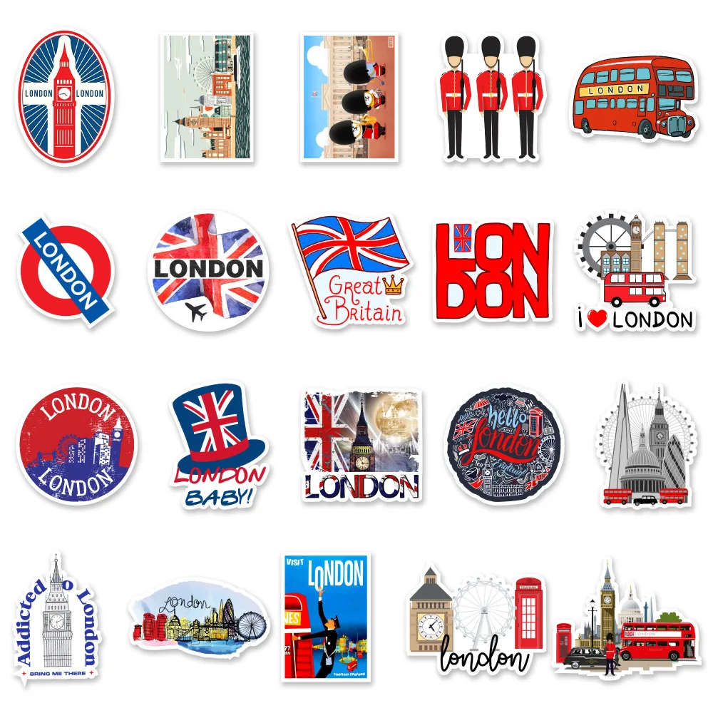 50Pcs Classic British Style London Bus Wall PVC Decorative Stickers Scrapbooking Stick Label Diary Stationery Album Sticker