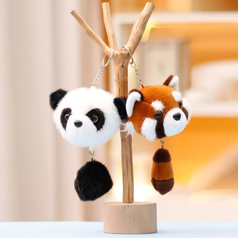 Cute Panda Doll Keychains For Bag Pendant Cute Small Raccoon Plush Keychain Funny Plush Toy Pendant Keyring