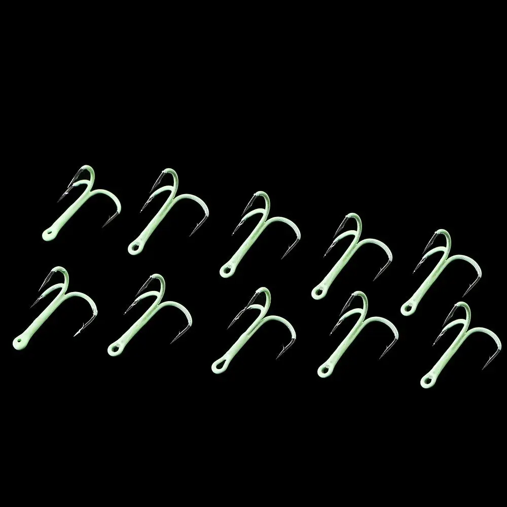 Sharpened 2# 4# 6# 8# 10# 10PCS/Lot Barbed Hook Glow In Night Luminous Treble Hooks Treble Hooks Luminous Fishing Hooks