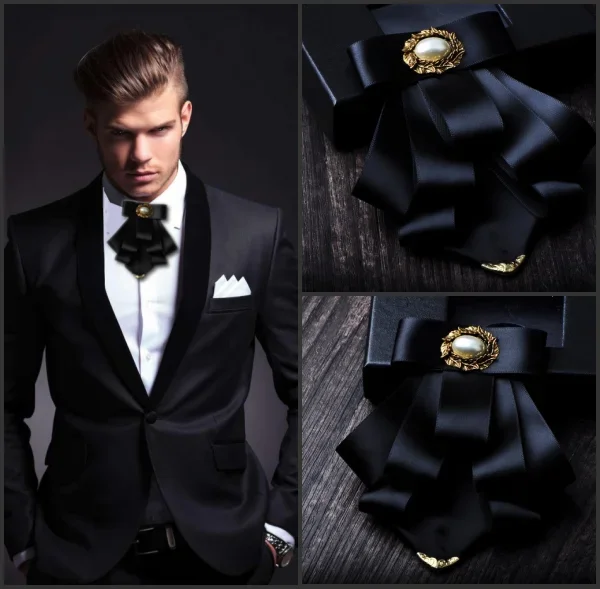 

Men's Bow Ties Multilayer Ribbon Pearl Collars Flower Pins Korean British Business Suits Shirt Bowtie Wedding Accessories Gifts