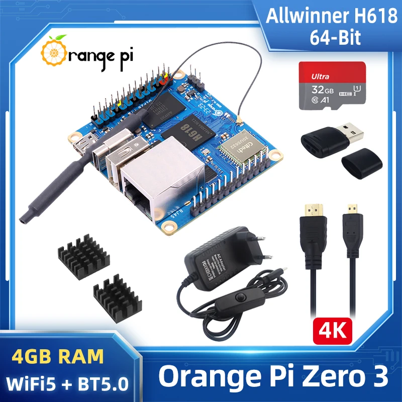 

Orange Pi Zero 3 4G RAM Allwinner H618 Quad-Core Cortex-A53 64-bit Dual Band WiFi5+BT 5.0 Gigabit LAN Android Debian Ubuntu OS