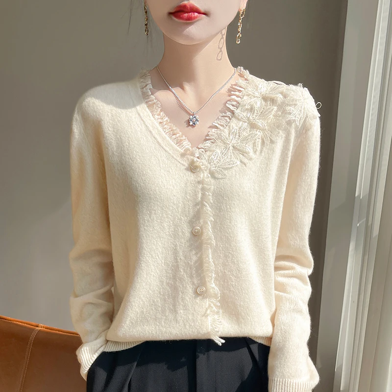 Hot selling new women's knitted V-neck cardigan cashmere wool sweater fashionable and exquisite thin jacket women's sweater