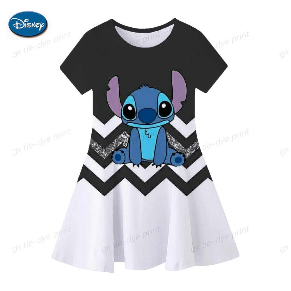 2024 New Girls\' Clothing Summer Lilo&Stitch Princess Dress Short sleeved Children\'s Dress Party Children\'s Clothing Baby Dress