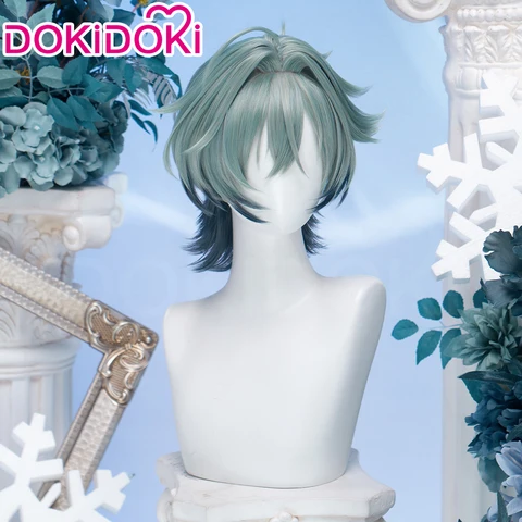 В НАЛИЧИИ: Парик Лохен (Genshin Impact) DokiDoki, мужской, короткий, 33 см, зеленые волосы, для косплея Рыцарей Фавония, в комплекте шапочка для парика.